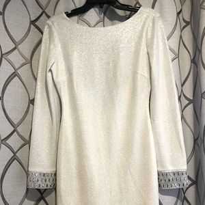 White sparkle, long sleeve, mini dress